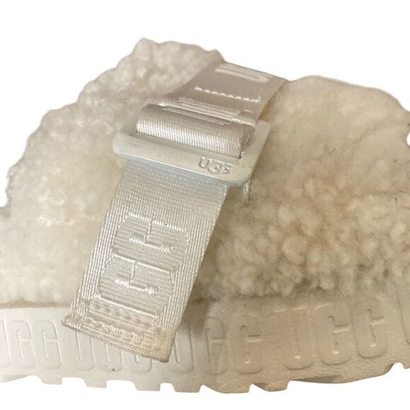 Ugg Fluffita slide on off-white Sherpa sheepskin slippers womens 9 lug sole - Picture 5 of 8